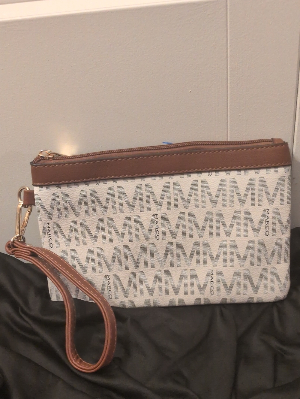 Marco Beige & Brown Signature Wristlet Clutch